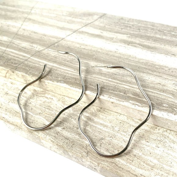 Anthropologie Silver Wavy Hoop Earrings - Picture 1 of 7